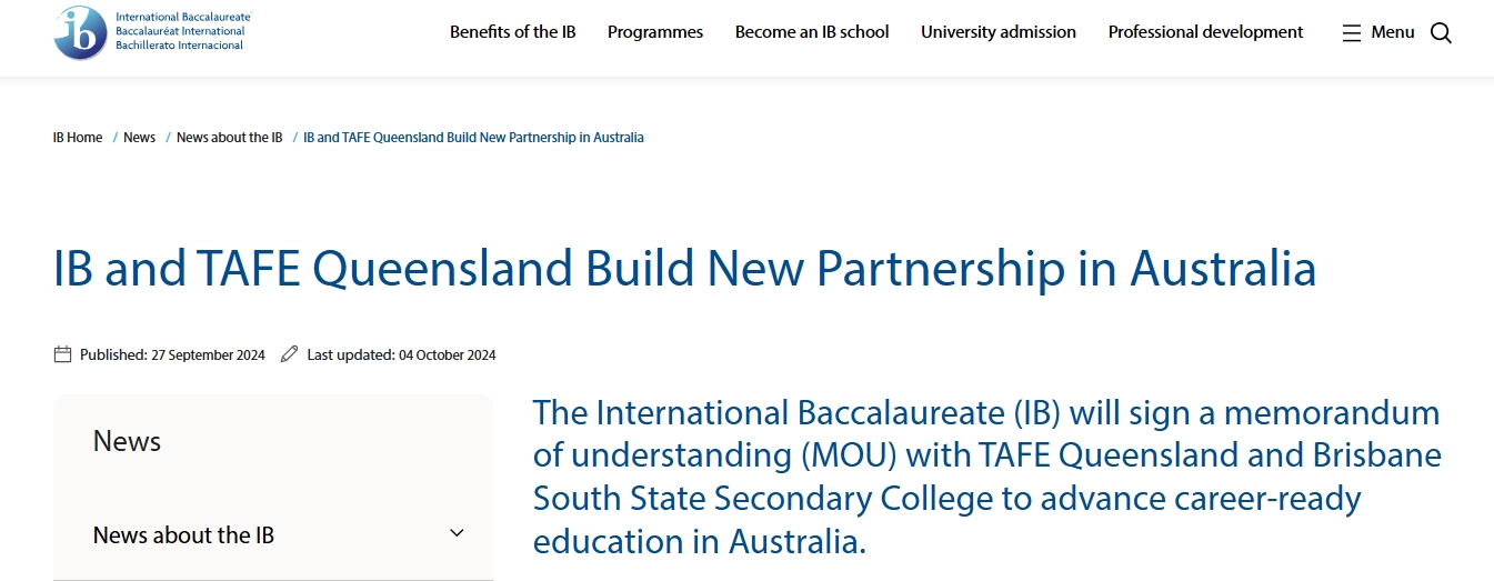 IB携手TAFE Queensland与布里斯班南州立中学推动职业准备教育